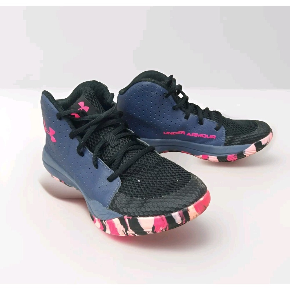 Under Armour Boys Jet 2019 Blue Pink Basketball Shoes Sneakers Size 5.5Y